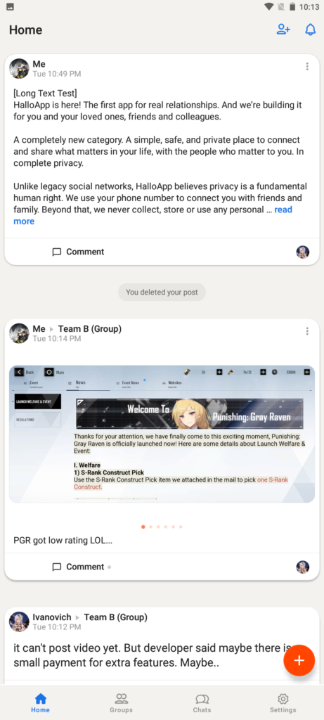 HalloApp-group post on wall